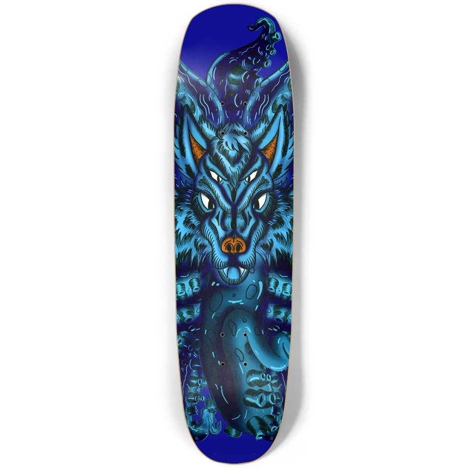 Blue Wolf Tulu Square Nose Skateboard AMCThorn Art
